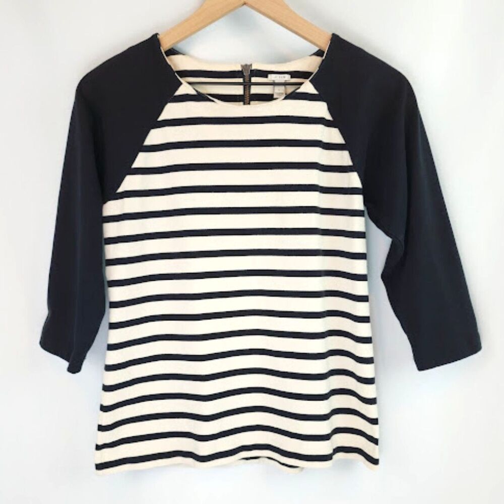 J Crew Women's Striped Zipper Back Raglan Top Size M